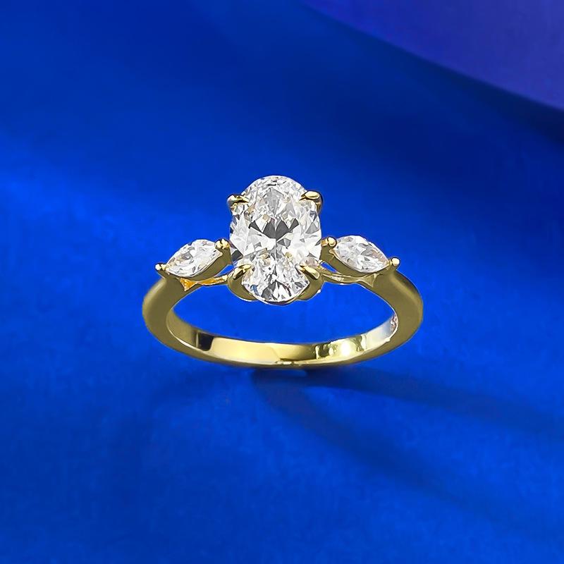 S925 Sterling Silver Tiny Oval Three Stone Ring 6*9mm 6A Cubic Zirconia Ring-146(45%)