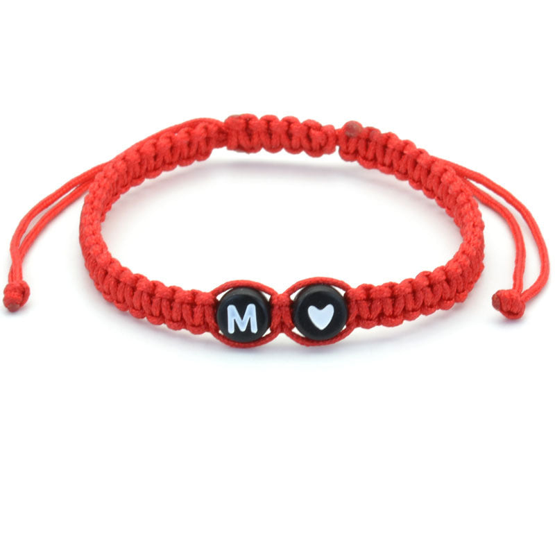 Simple Couple Bracelet with New 26 English Letters and Peach Heartded Red Rope Simple Couple Bracelet