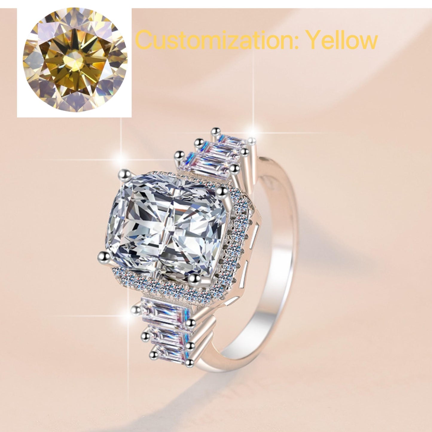 S925 Sterling Silver Fat Square Ring Synthetic Moissanite Ring