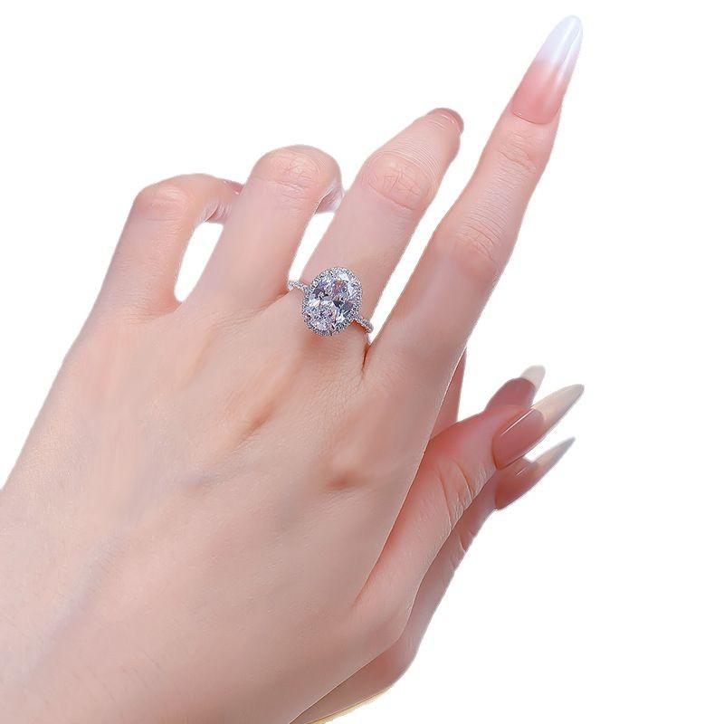 S925 sterling silver oval cut full pigeon egg Ring 8*12mm 8A cubic zirconia ring-184(35%)