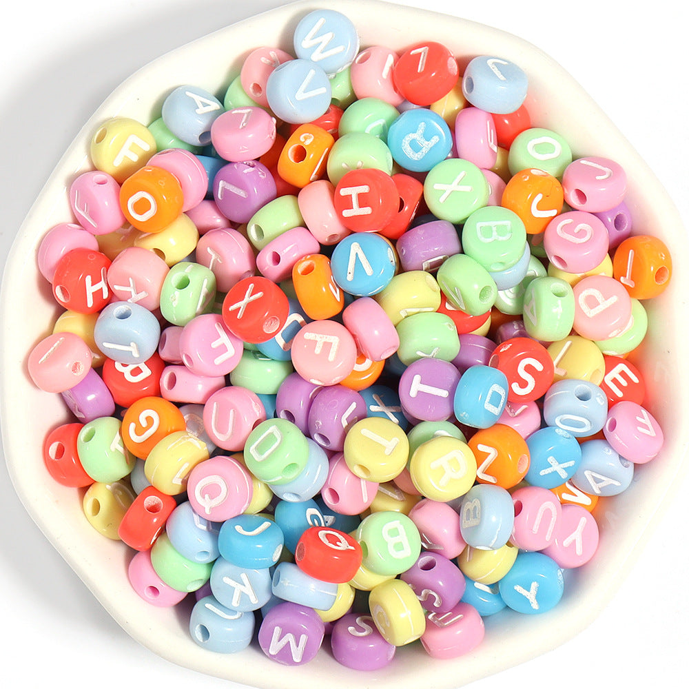 100 Pcs/Pack Acrylic Colorful Beads Mixed Color Flat round English Letters Loose Beads Diy Bracelet Beaded Material