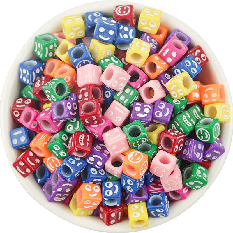 100 Pcs/Pack Acrylic Square Smiley Beads Colorful Expression Square Large Hole Beads Diy Children Bracelet Accessories