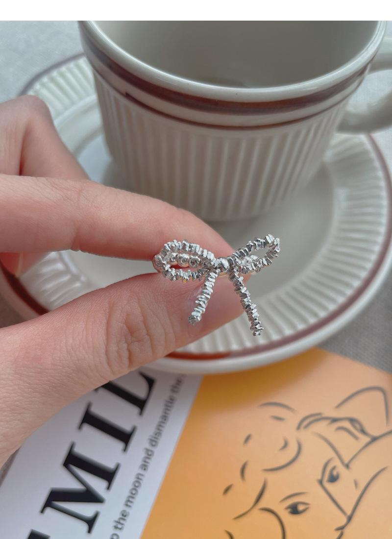S925 Sterling Silver Broken Silver Bow Elastic Cord Stretch Beaded Ring for Women - 520(45%)