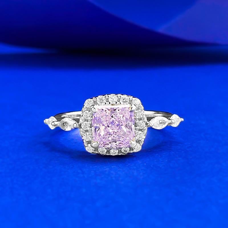 S925 Sterling Silver Princess Square Cut Yellow/Pink 6*6mm 6A Cubic Zirconia Ring-452(25%)