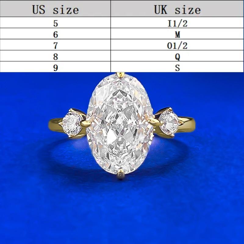 S925 Sterling Silver Ice Flower Cut Oval Three-stones Ring 8*12mm 8A Cubic Zirconia Ring-371(35%)
