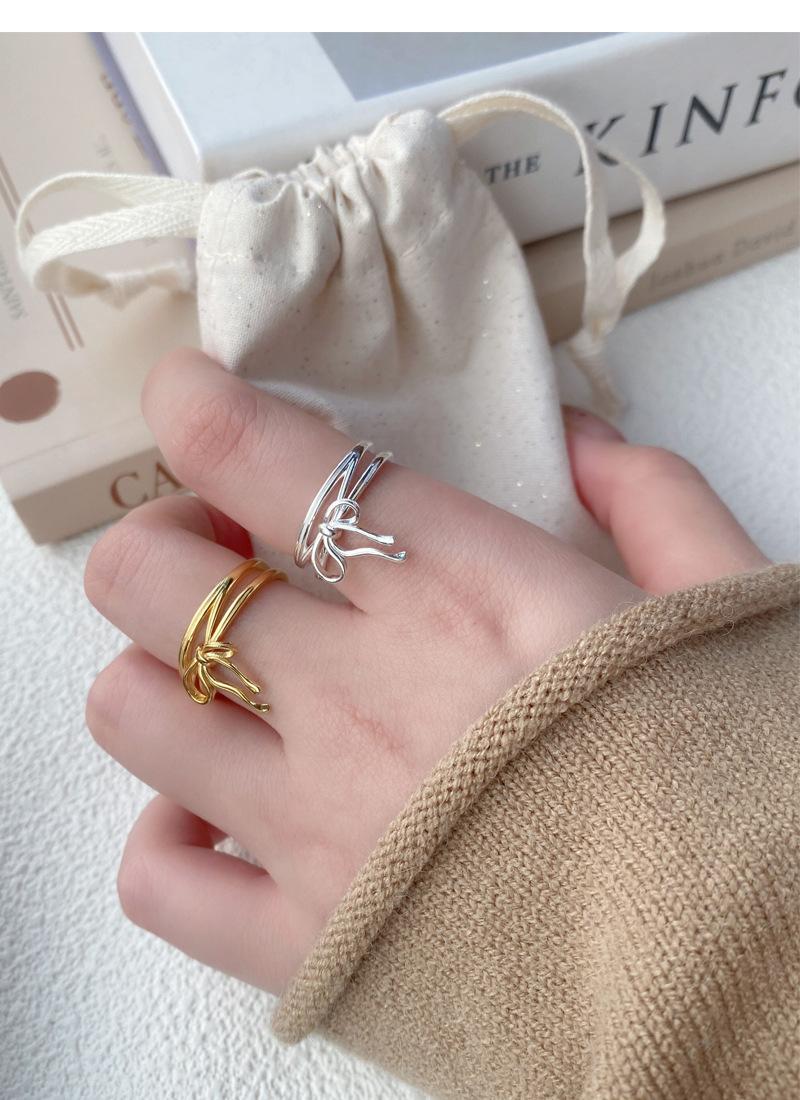 S925 Sterling Silver Simple Bowknot Ring for Women Open Ring -510(45%)