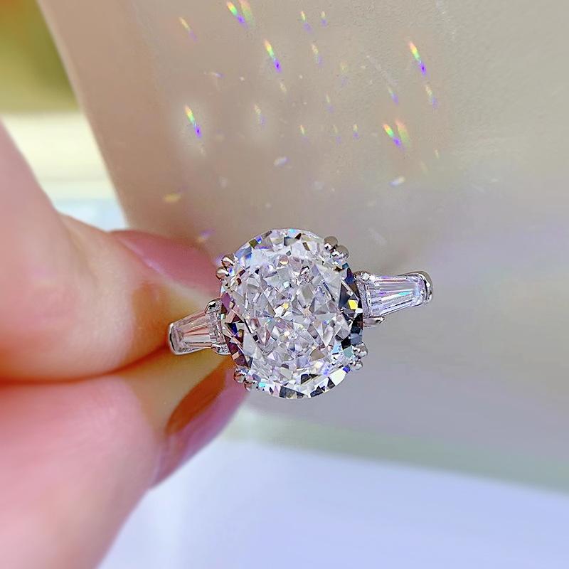 S925 Sterling Silver Ice Flower Cut Oval Four Claws High Carbon Ring 9*11mm 8A Cubic Zirconia Ring-461(25%)