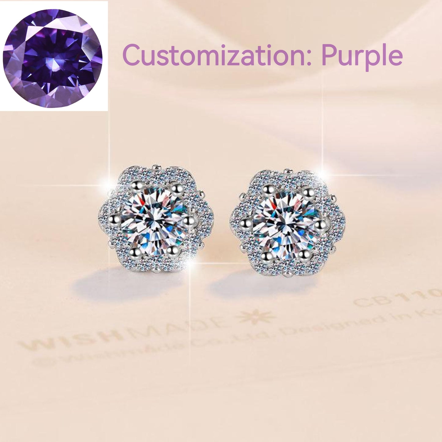 41. S925 Sterling Silver Little Flower Ear Stud Plum Blossom Synthetic Moissanite Earrings