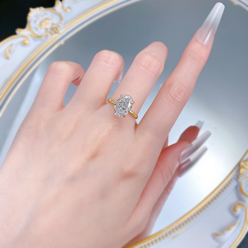 S925 sterling silver oval cut pigeon egg Ring 8*12mm 8A cubic zirconia ring-231(35%)