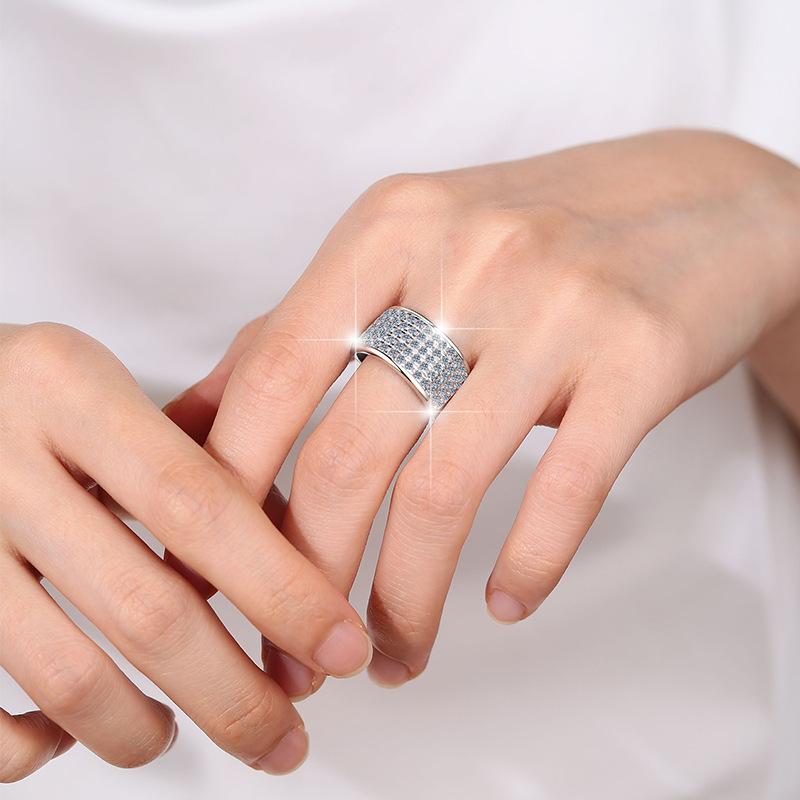 S925 Sterling Silver Starry Sky Wide Ring Synthetic Moissanite Ring fashion jewelry accessory woman girl promise ring-199(35%)