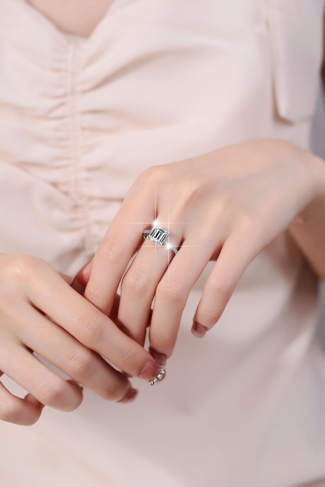 S925 Sterling Silver Princess  Square Synthetic Moissanite Ring fashion jewelry accessory woman girl promise ring-192(35%)