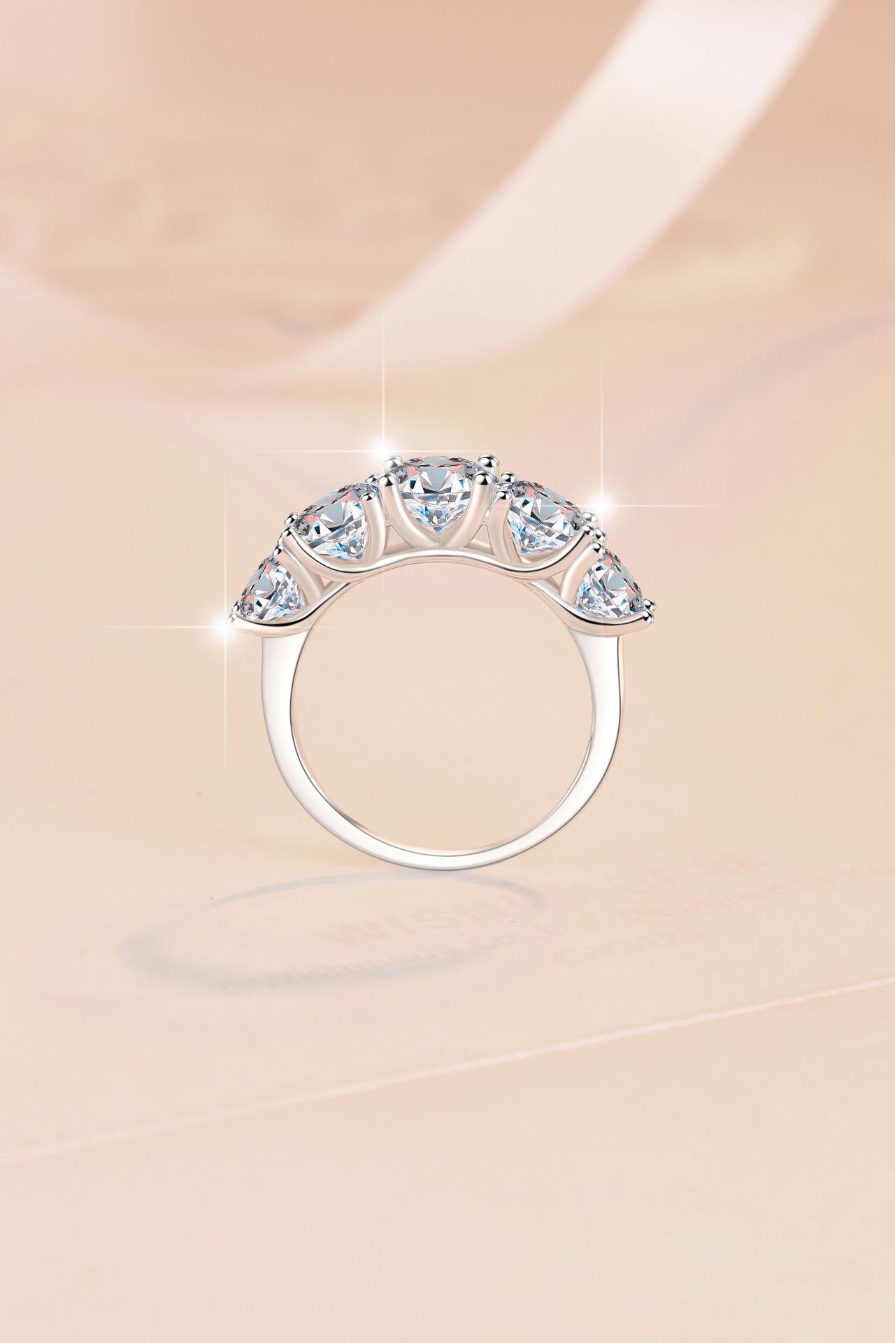 S925 Sterling Silver Five-stones Oval Ring Synthetic Moissanite Ring-242(35%)