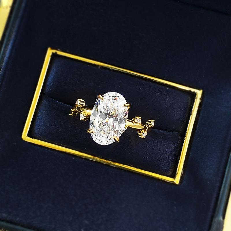 S925 Sterling Silver Oval Pigeon Egg Shape Four-Claw Ring 8*12mm 8A Cubic Zirconia Ring-577(35%)