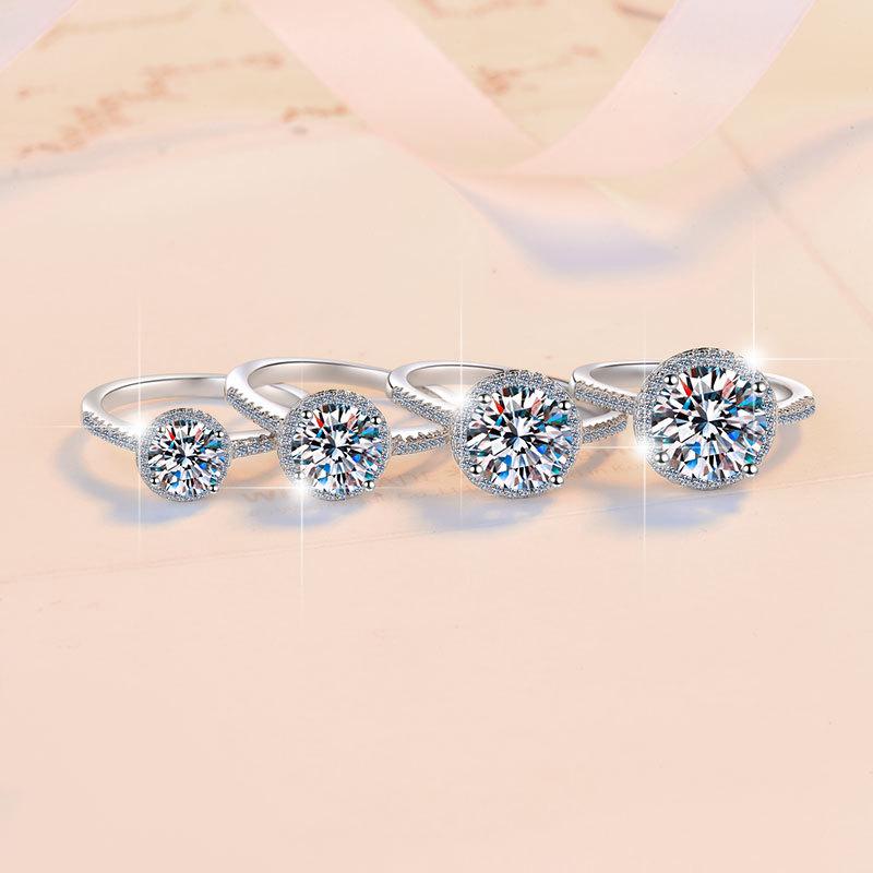 S925 Sterling Silver Round Halo Ring Synthetic Moissanite Ring-156(35%)