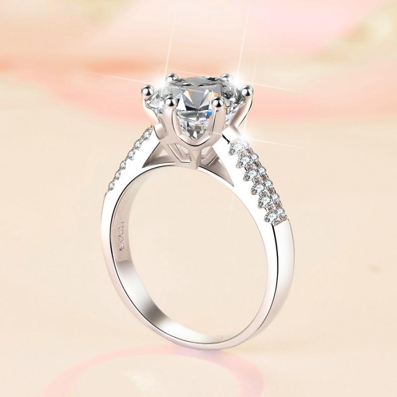 S925 Sterling Silver Six-claw Crown Ring Synthetic Moissanite Ring 3Carat-292(35%)