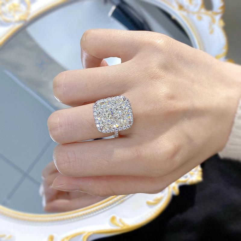 S925 Sterling Silver Ice Flower Cut High Carbon Ring 12*14 8A Cubic Zirconia Ring fashion jewelry accessory woman girl promise ring-389(35%)