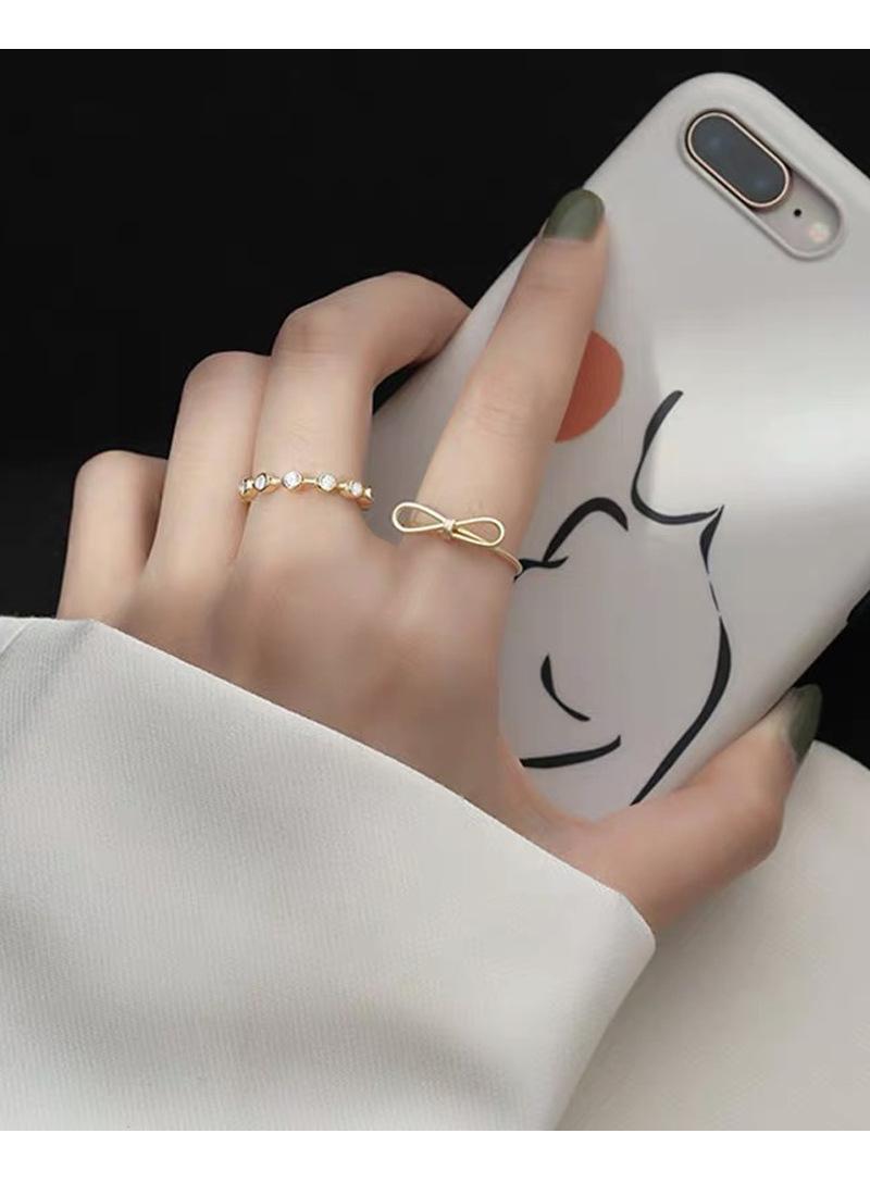 S925 Sterling Silver Simple Line Hollow Bowknot Ring Open Ring for Women -500(45%)