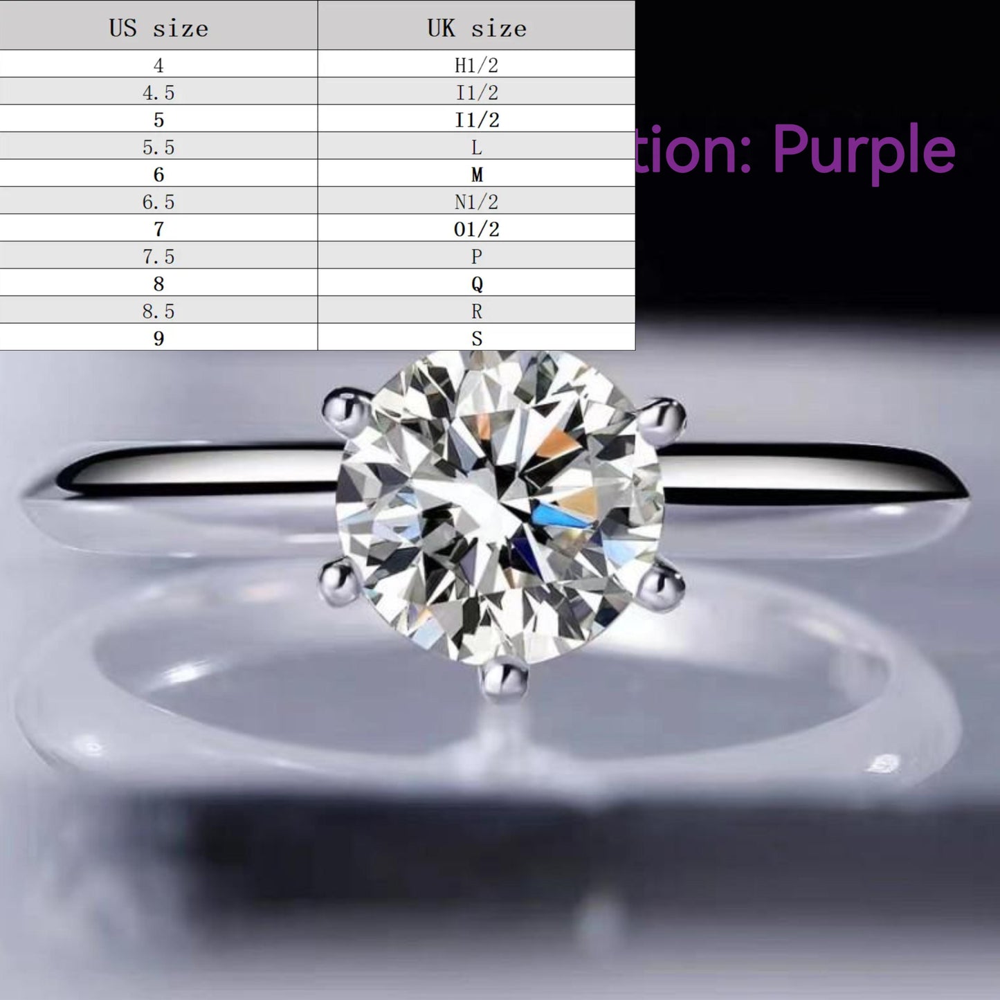 Purple-S925 Sterling Silver D Color Synthetic Moissanite Six-claws Ring 1/2/3/5 Carat-235(35%)