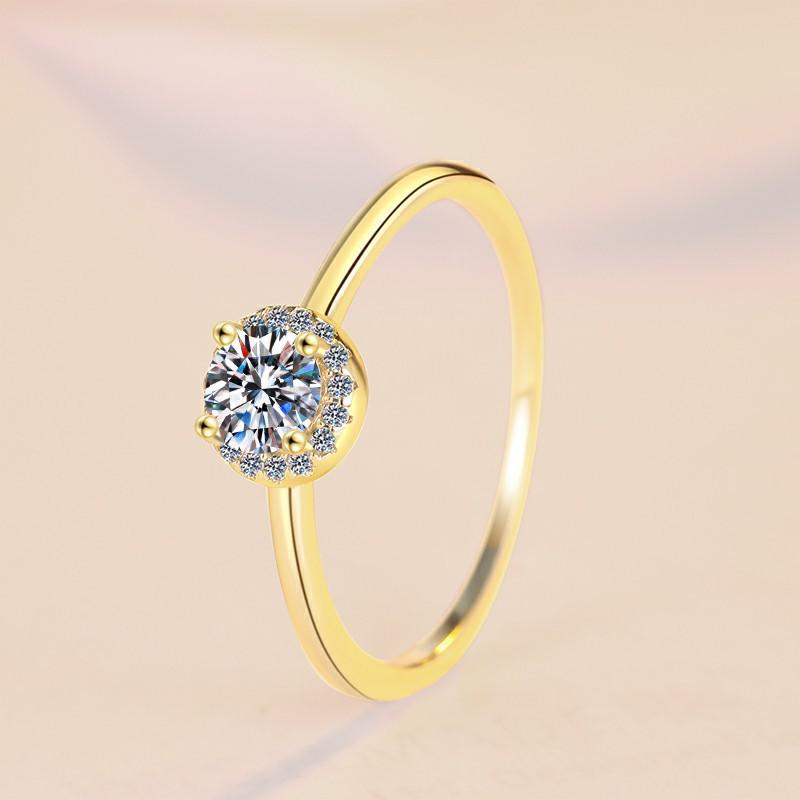 S925 Sterling Silver Golden Oval Thin Ring Synthetic Moissanite Ring-262(35%)