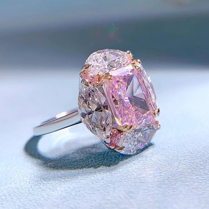 S925 Sterling Silver Pink Radiant Cut Oval Ring 8*10mm 8A Cubic Zirconia Ring-456(25%)