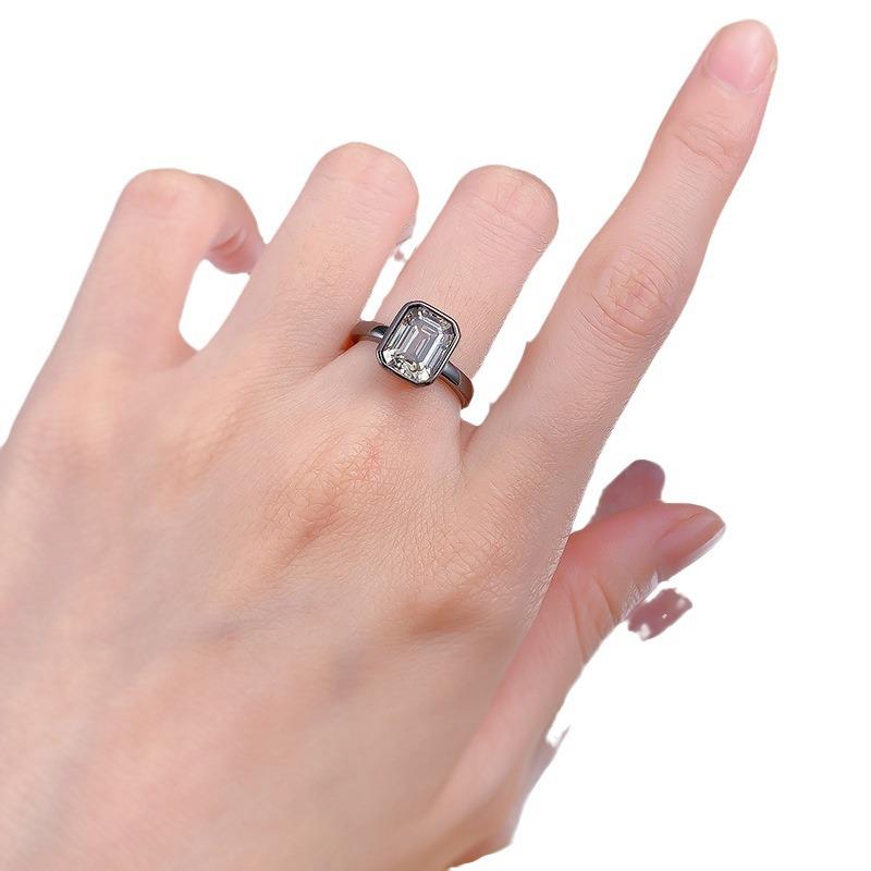S925 Sterling Silver Black Golden Grandma Cut Square Ring 7*9mm 6A Cubic Zirconia Ring-361(35%)