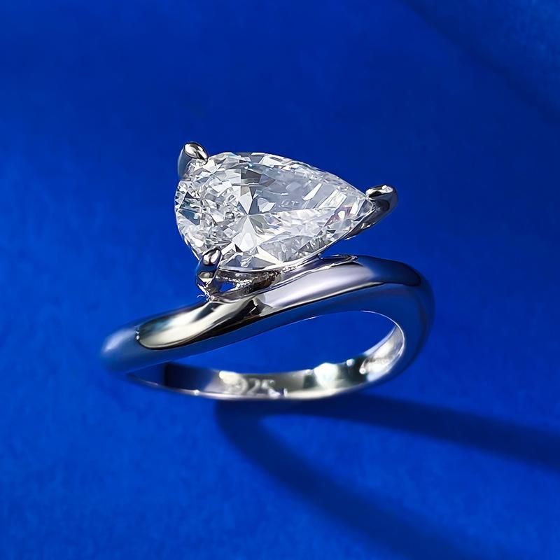 S925 Sterling Silver Pear Ice Flower Cut Pear Ring 2 Karat 8A Cubic Zirconia Ring fashion jewelry accessory woman girl promise ring-398(35%)