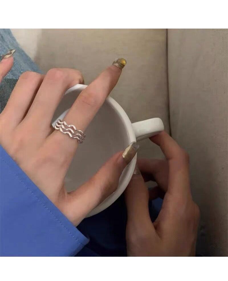 S925 Sterling Silver Three-Layer Wave Ring for Women Geometric Open Ring -532(45%)