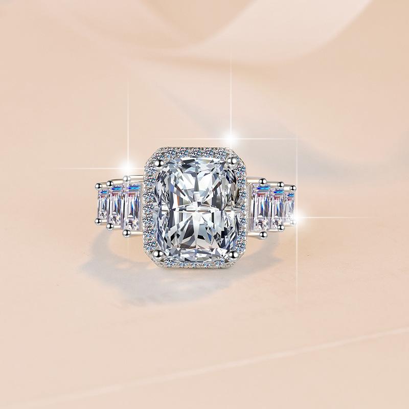 8A Cubic Zirconia Ring S925 Sterling Silver 5 Carat Fat Square Ring Synthetic Ring fashion jewelry accessory woman girl promise ring-246(35%)