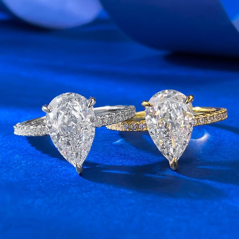 S925 Sterling Silver Pear Shaped Ice Flower Cut Ring 7*11mm 8A Cubic Zirconia Ring fashion jewelry accessory woman girl promise ring Springtok-216(35%)