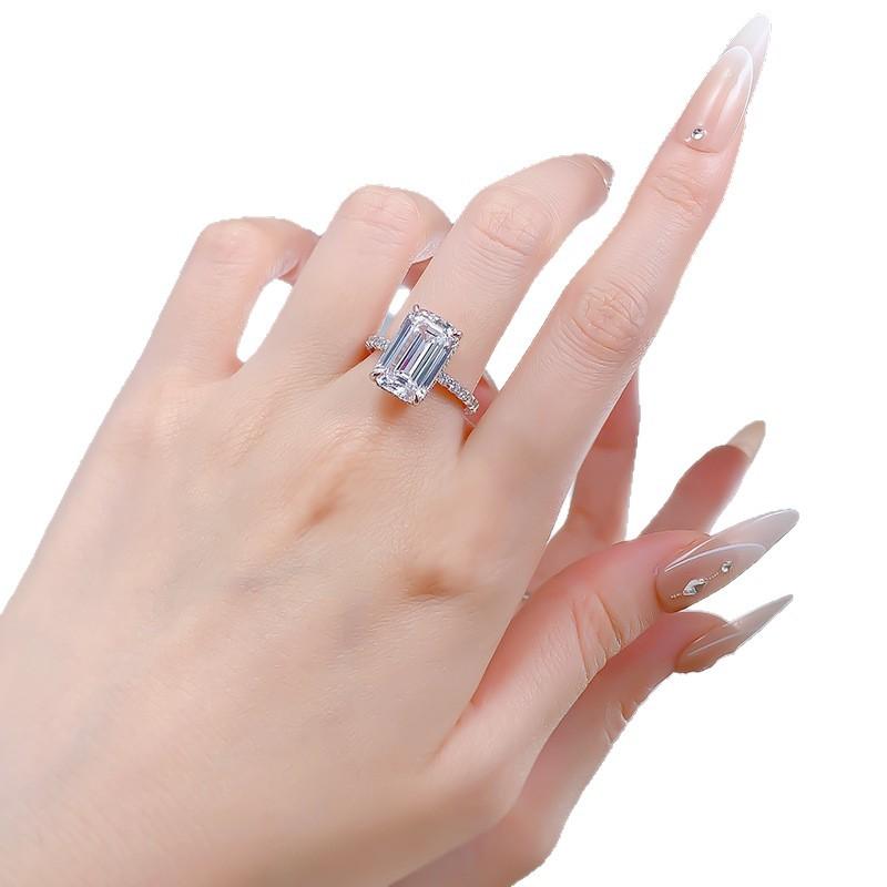 S925 Sterling Silver Grandma Cut Rectangular Ring 9*14mm 8A Cubic Zirconia Ring-576(35%)