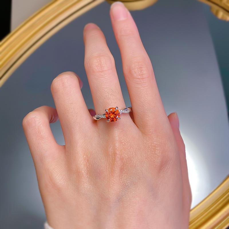 S925 Sterling Silver Orange Round 7*7mm 6A Cubic Zirconia Ring-432(25%)
