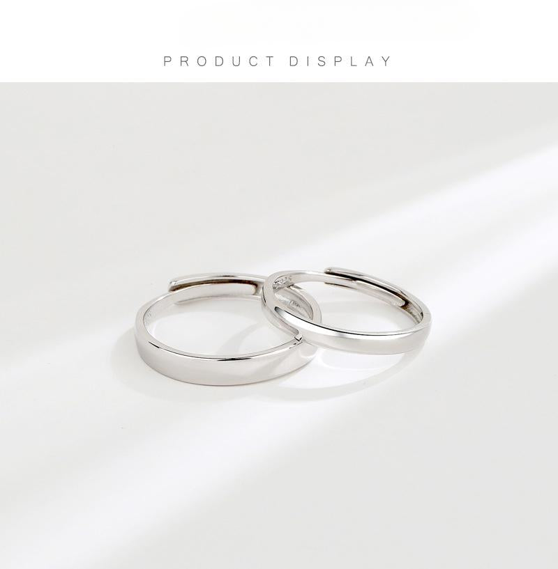 S925 Sterling Silver Simple Smooth Couple Ring Adjustable - 626 weddingring(45%)