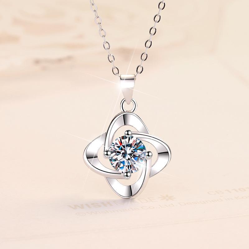 S925 Sterling Silver Four Petals During the synthetic Moissanite Birthday Gift Silver Jewelry Minimalist Pendant Necklace-324(35%)