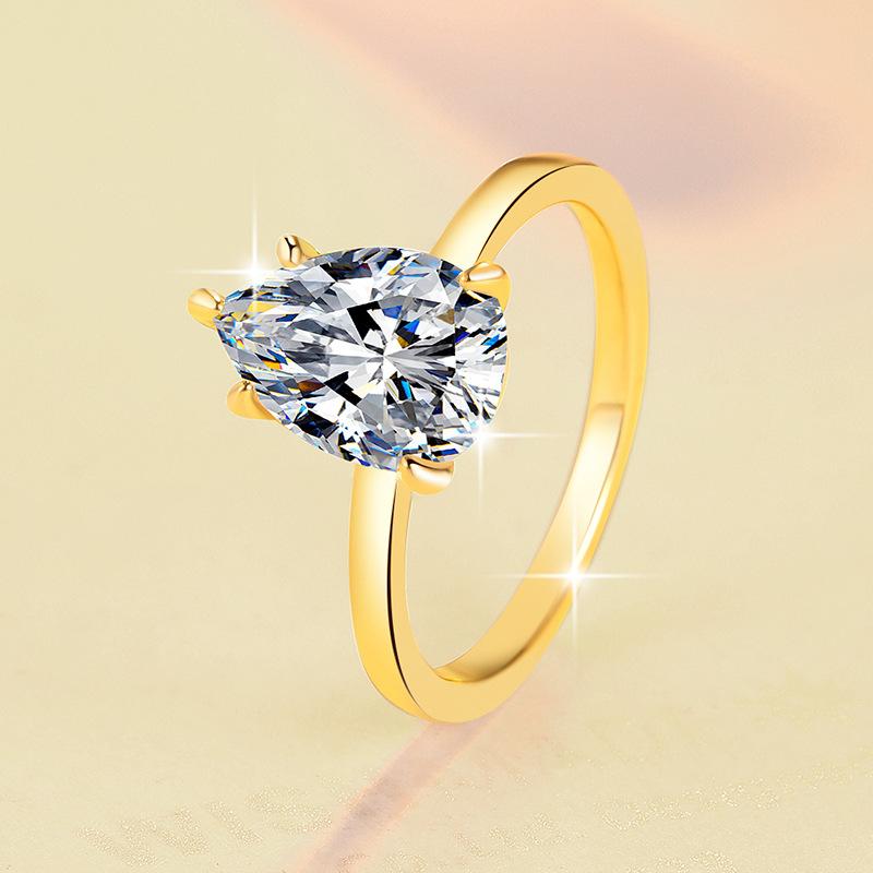 S925 Sterling Silver Water Drop Pear Shape Ring Synthetic Moissanite Ring 2 Carat-468 emerald  ring young  moissanite(25%)