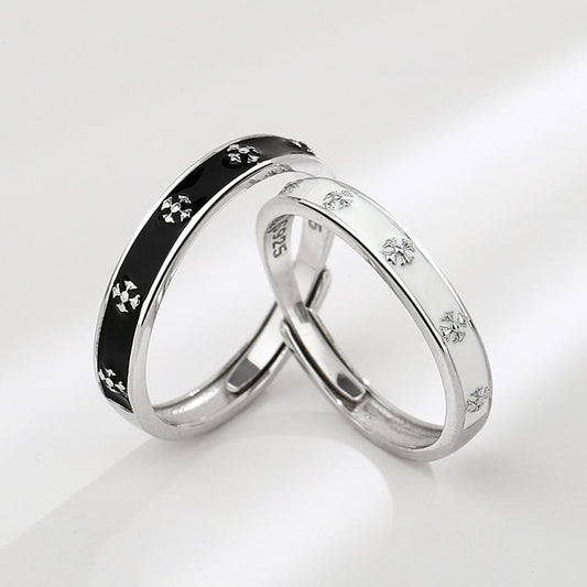 S925 Sterling Silver Simple Couple Rings Black and White Matte Rhombus Design-484(45%)