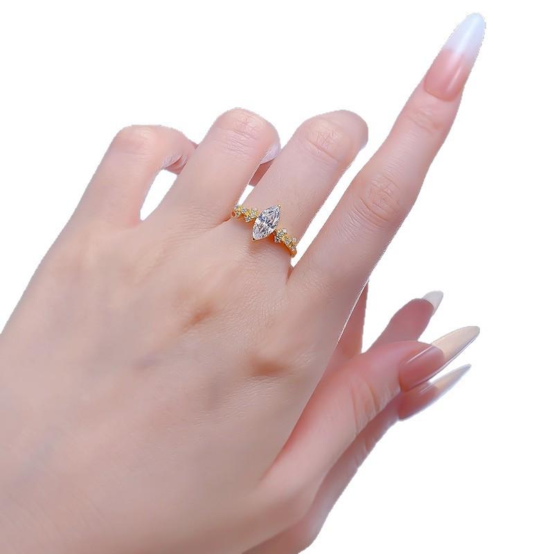 S925 Sterling Silver Marquise Horse Eye 5*10mm 6A Cubic Zirconia Ring-438(25%)