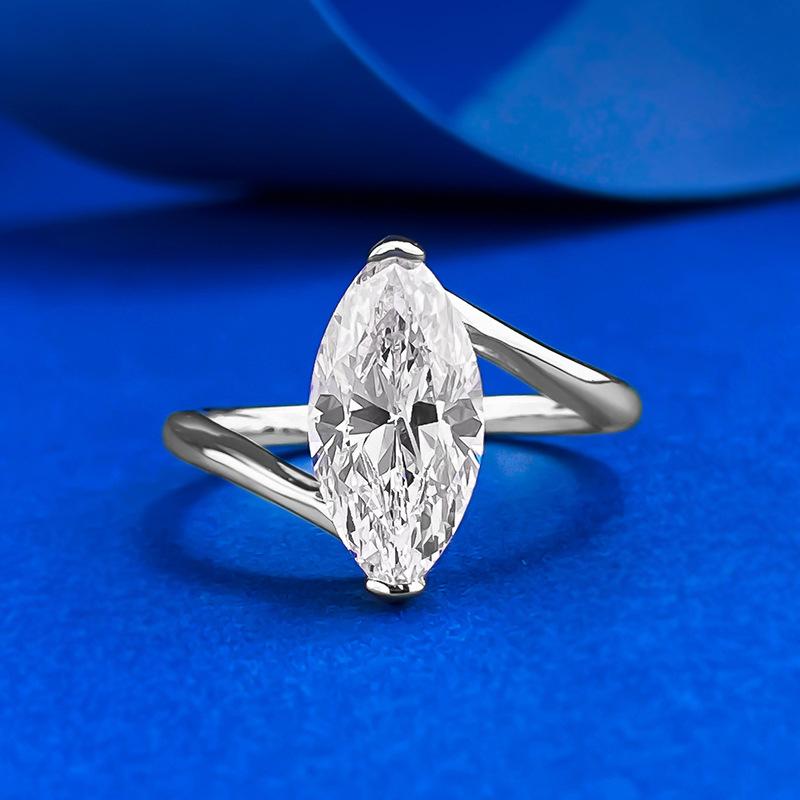 S925 Sterling Silver Marquise Horse Eye Cut Ring 6*12mm 6A Cubic Zirconia Ring-288(35%)