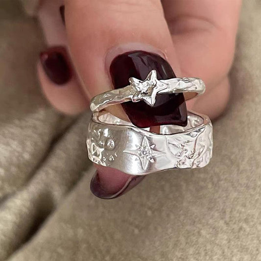 S925 Sterling Silver Irregular Texture Finger Ring for Women - 491(45%)