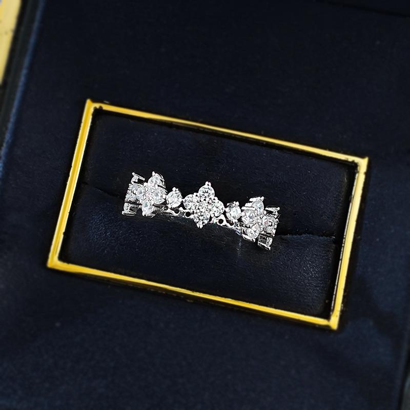 S925 Silver Four-Leaf Flower Ring Band Ring Wide Ring 6A Cubic Zirconia Ring fashion jewelry accessory woman girl promise ring Springtok-278(35%)