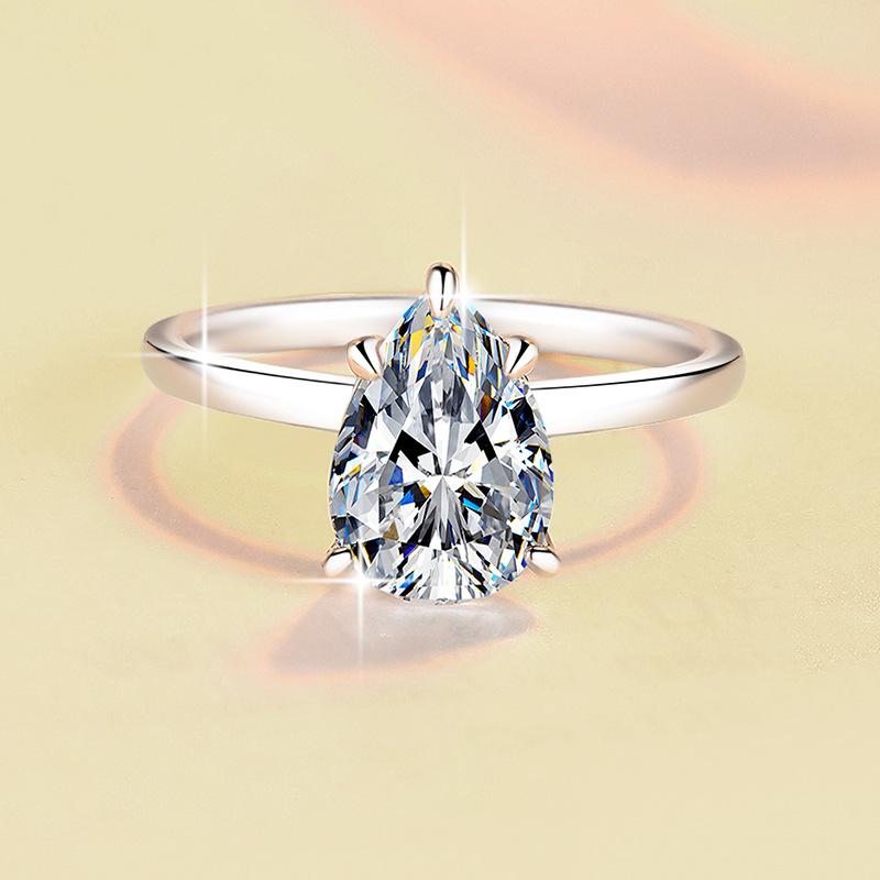 S925 Sterling Silver Water Drop Pear Shape Ring Synthetic Moissanite Ring 2 Carat-468 emerald  ring young  moissanite(25%)
