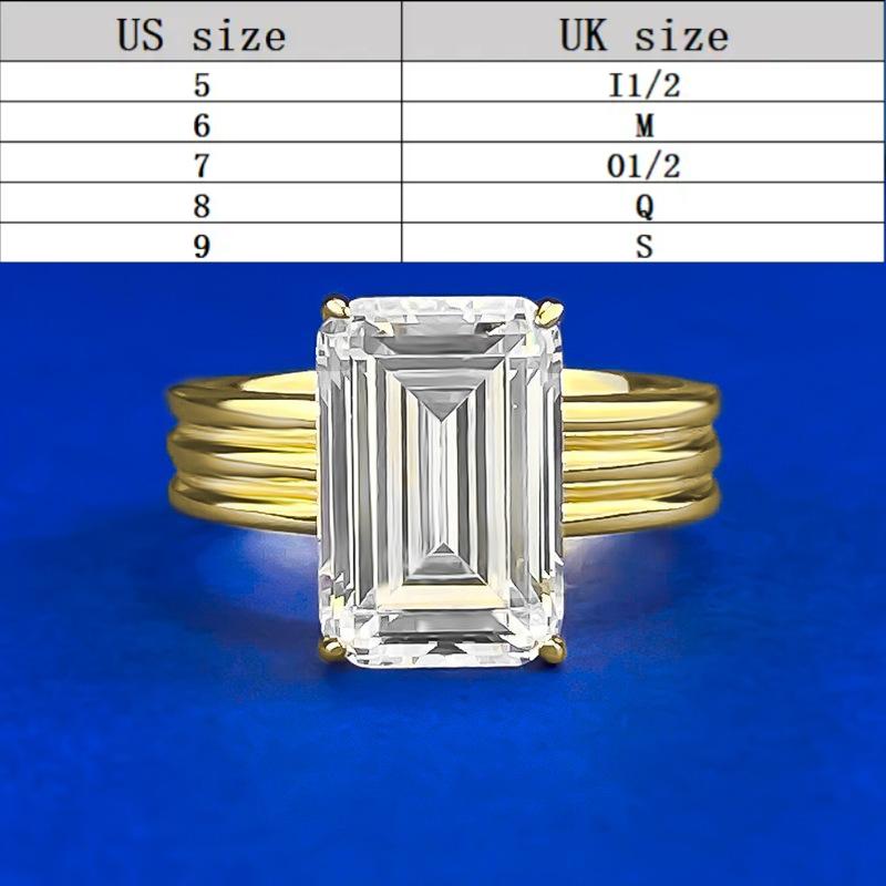 S925 Sterling Silver Three Row Band Grandma Cut Rectangular 8*12mm 6A Cubic Zirconia Ring-381(35%)