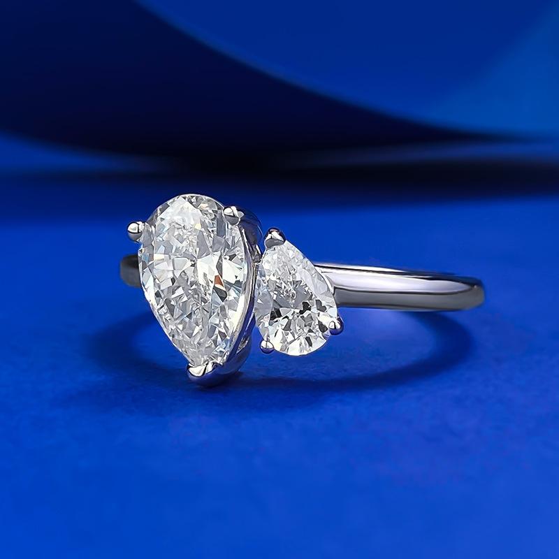 S925 Sterling Silver Ice Flower Cut Double Pear-Shaped Ring 6 * 9mm 8A Cubic Zirconia Ring fashion jewelry accessory woman girl promise ring-387(35%)