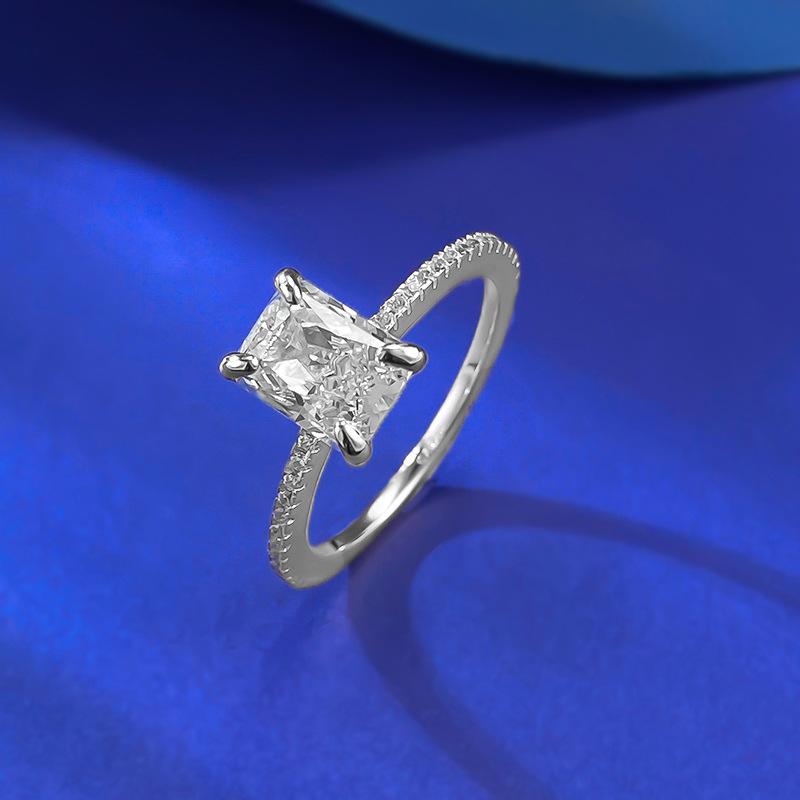 S925 Sterling Silver Ice Flower Cut Rectangular Ring 6*8mm 6A Cubic Zirconia Ring-196(35%)