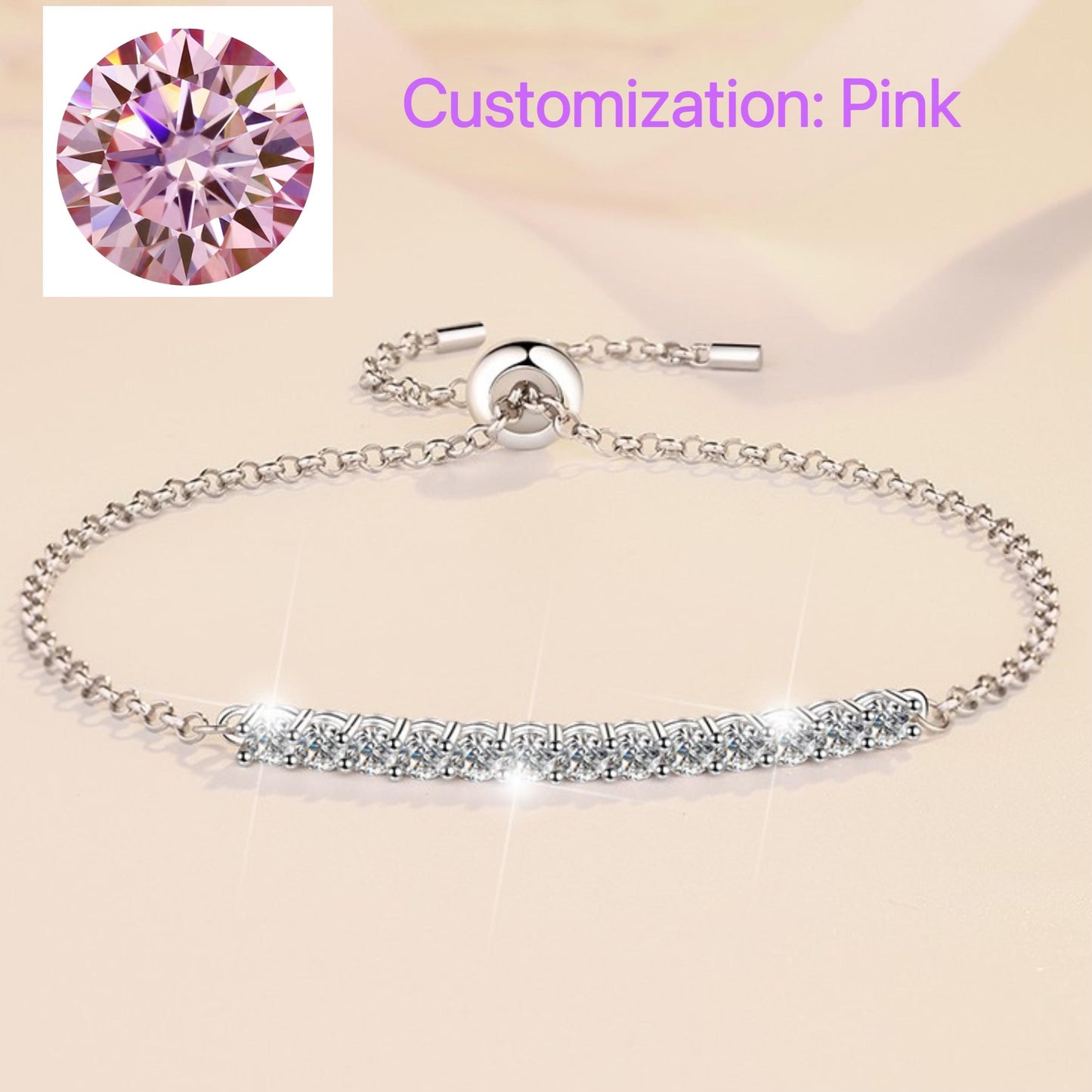 S925 Sterling Silver Single Row Push-Pull Bracelet Synthetic Moissanite Bracelet-314(35%)