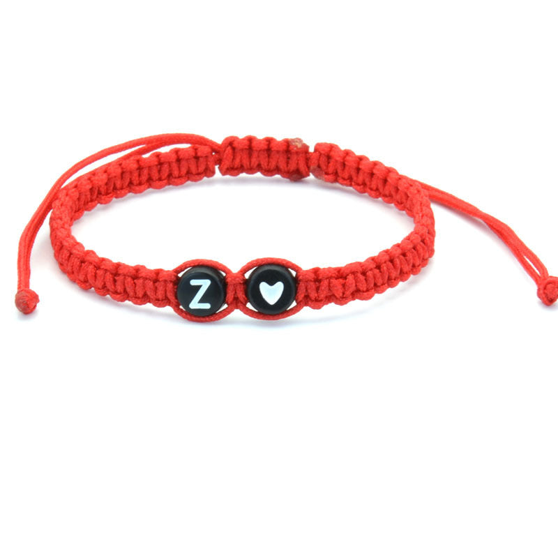 Simple Couple Bracelet with New 26 English Letters and Peach Heartded Red Rope Simple Couple Bracelet