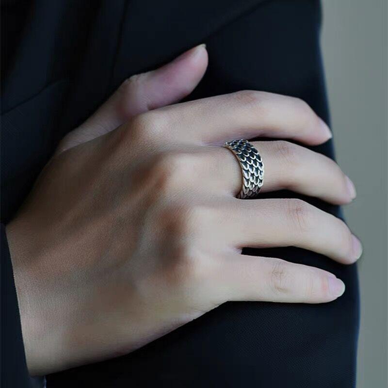 S925 Sterling Silver Dragon Scale Ring Men's retro - 548(45%)