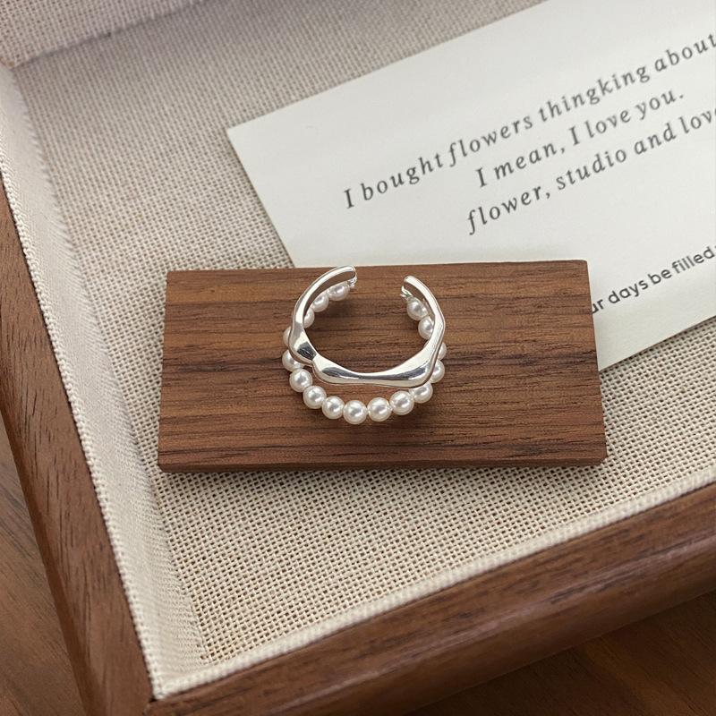 S925 Sterling Silver Double-Layer Pearl Ring for Women Switchable Index Finger Ring-512(45%)