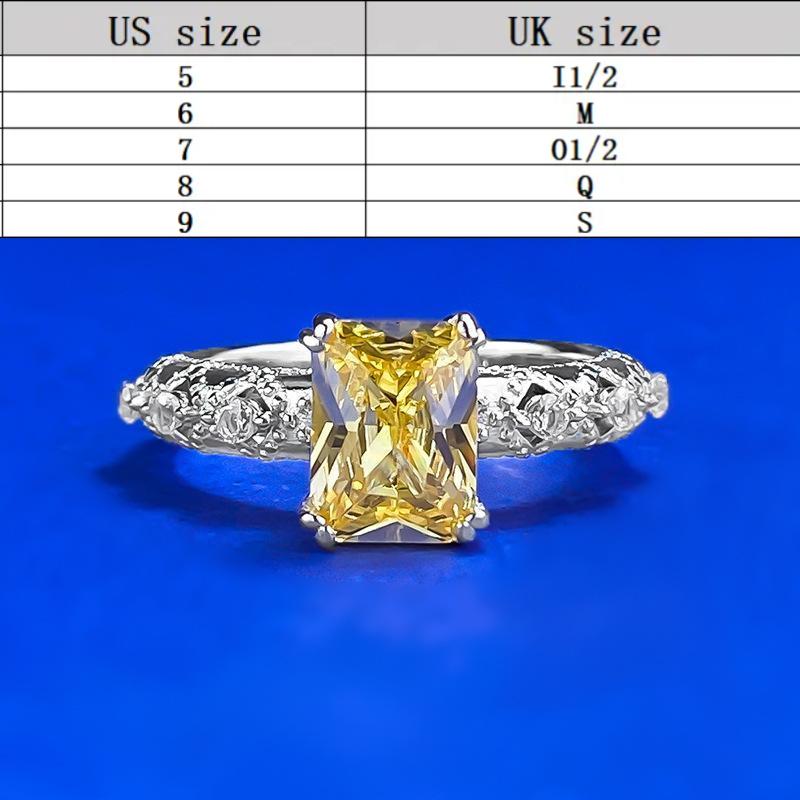 S925 Sterling Silver Yellow Radiant Cut Rectanglar Ring 6*8mm 8A Cubic Zirconia Ring-125(35%)