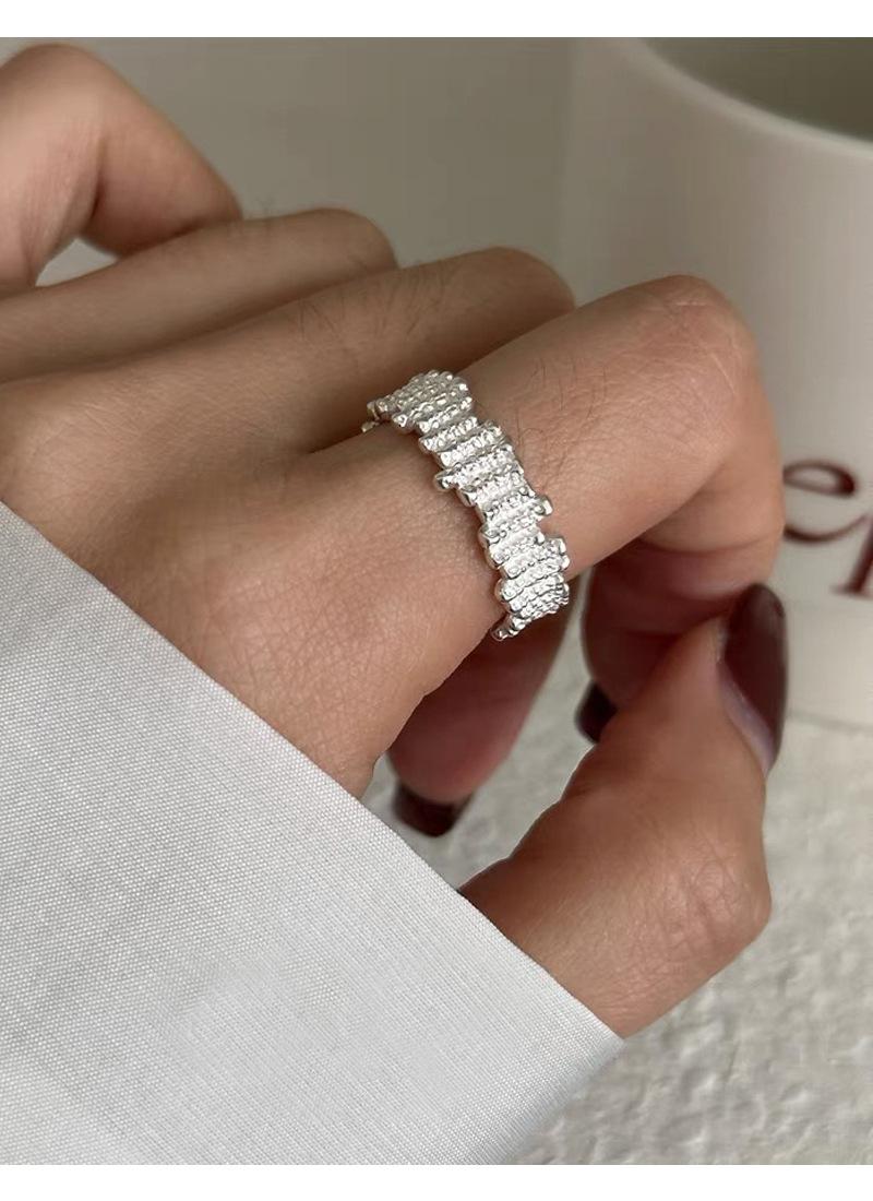S925 Sterling Silver Irregular Texture Ring Women's Open Ring-488(45%)