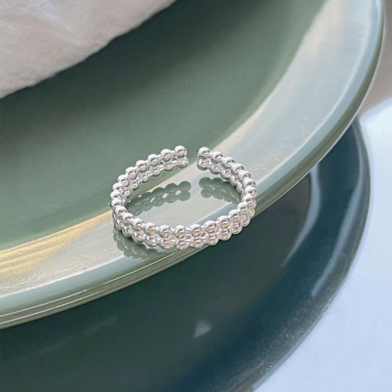 S925 Sterling Silver Double Layer Round Bead Ring Female Open Ring -544(45%)